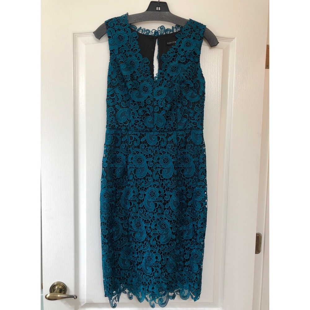 Aidan Mattox Teal Lace Above the Knee Length Dress